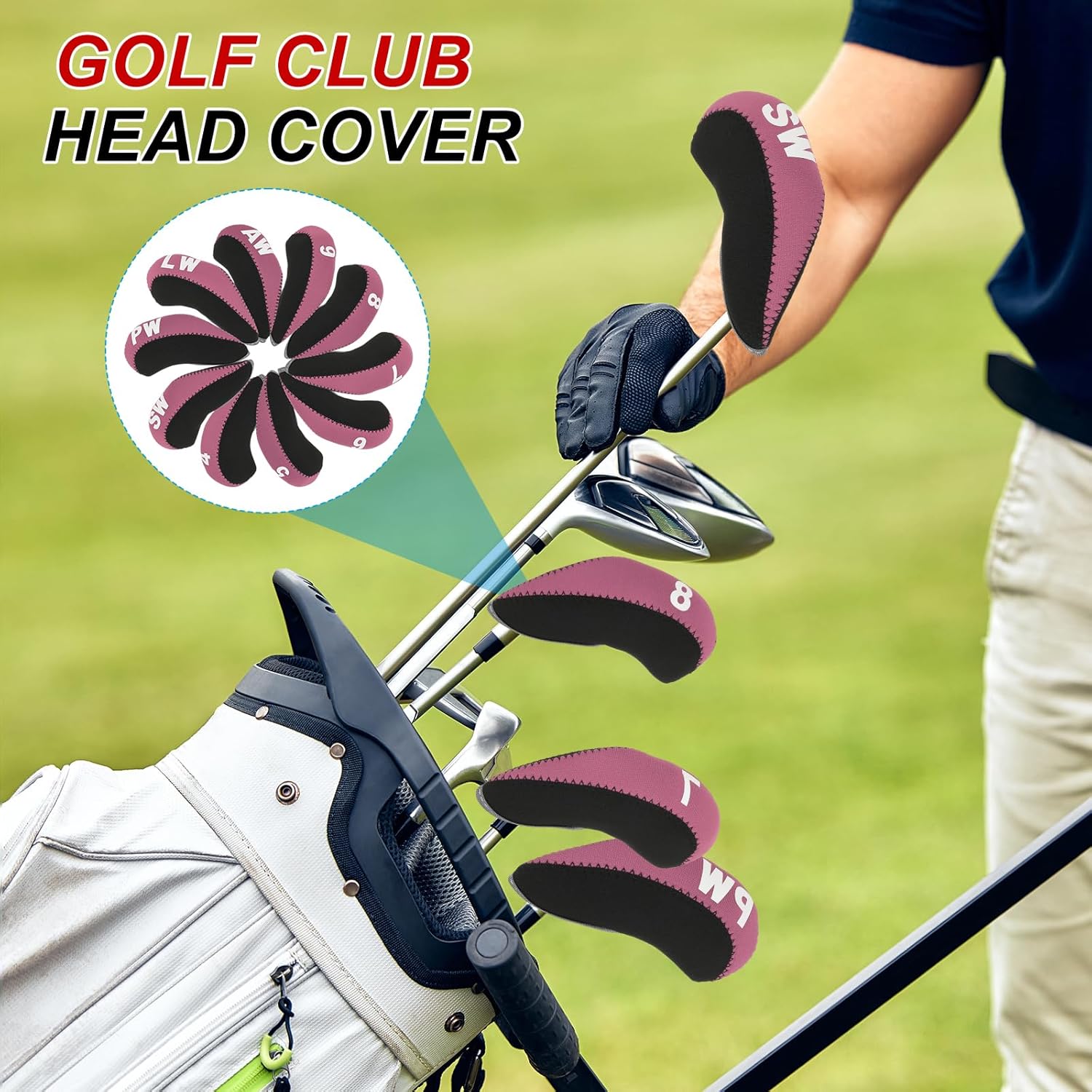PATIKIL Golf Club Head Cover, Number Golf Club Irons Covers with Hole Neoprene Driver Headcover Golf Lovers Gifts for Me