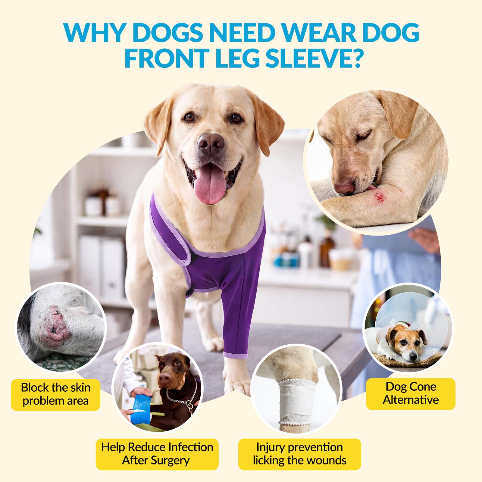 Manchon pour chien pour éviter le léchage, manchon de récupération de jambe | Tissu robuste amélioré, aide à arrêter le léchage, favorise la récupération, conçu pour les chiens actifs