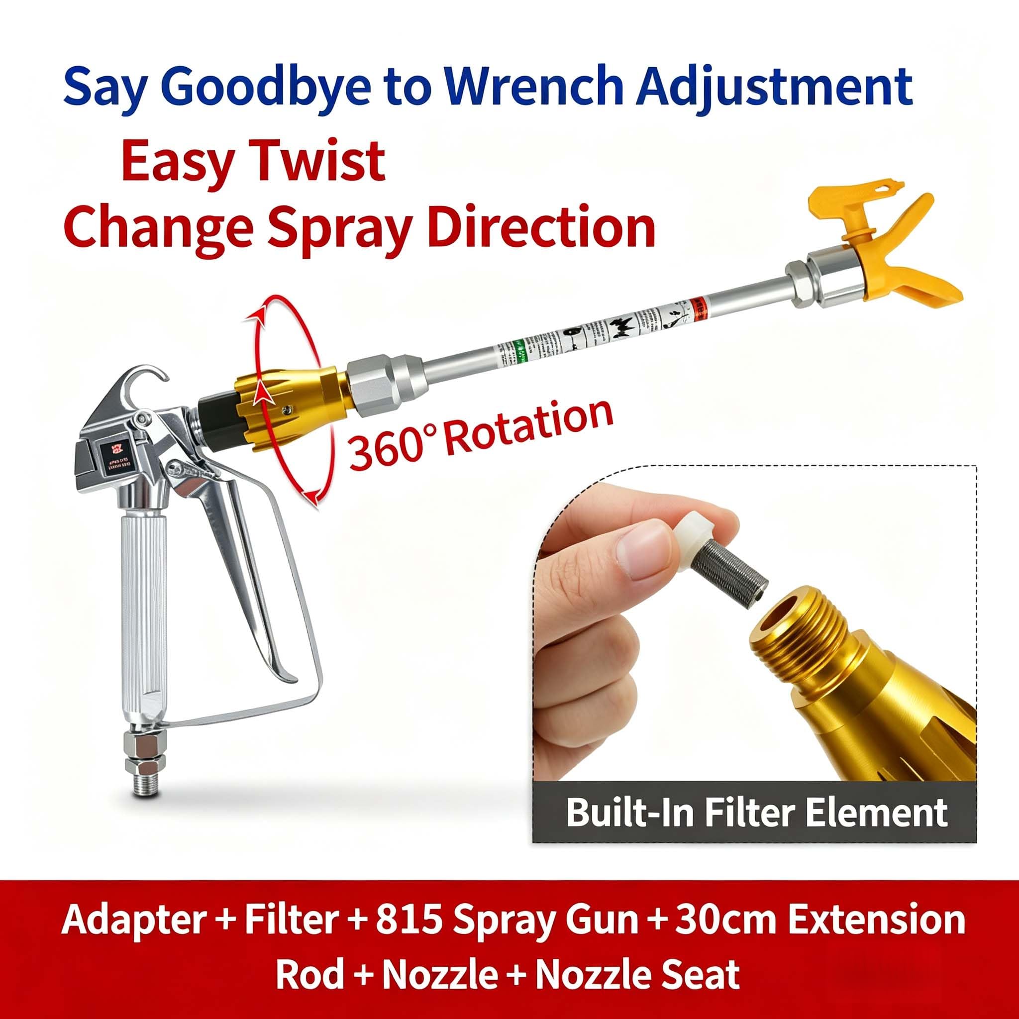 360 Grad Drehbarer Sprühfilter Lackierpistole Zubehör mit Filter für HVLP Systeme Autolackierung 9cm(30cm Long Rod)