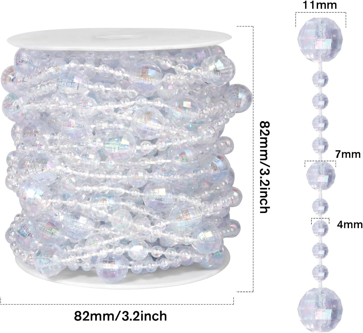 33FT Crystal Bead Garland Strand, Iridescent Diamond-Shaped Acrylic Beaded Garland Strands for DIY Crafts Wedding Birthday Party Decorations