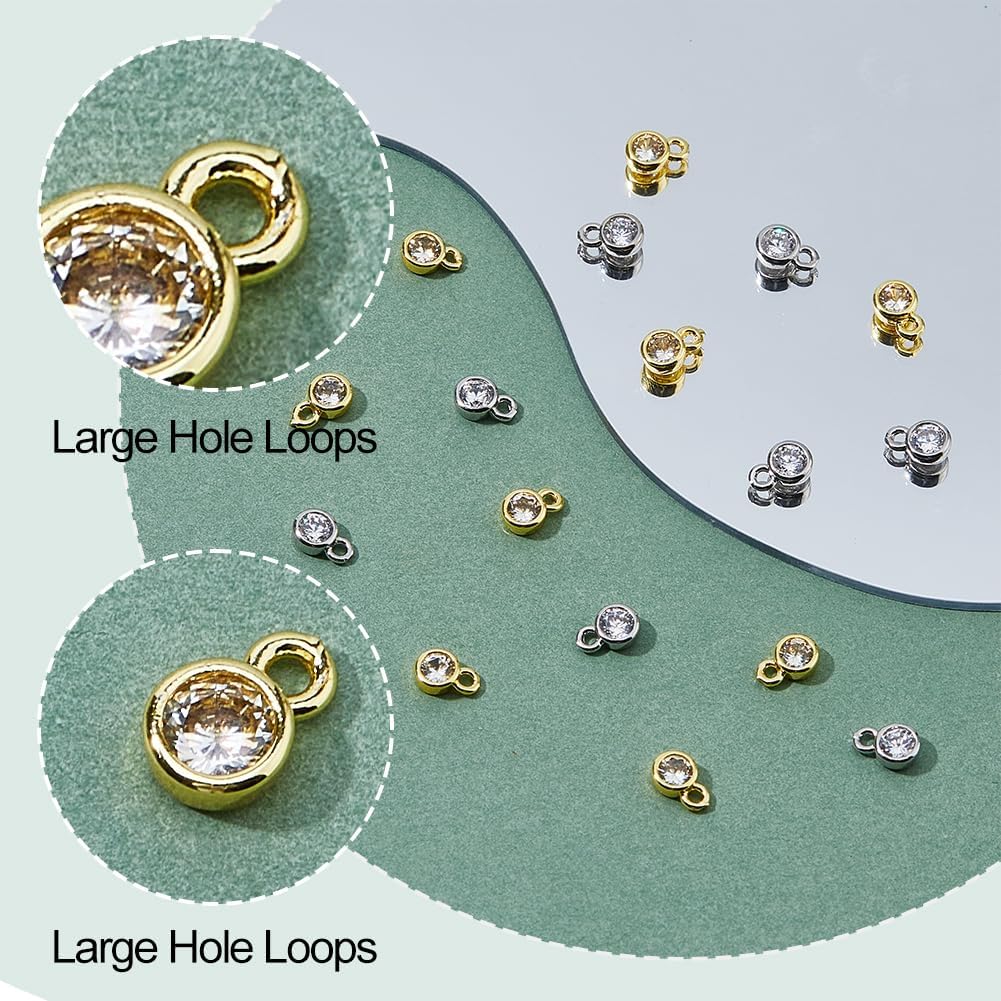 DICOSMETIC 40Pcs Cubic Zirconia Charm 2 Colors Round Crystal Charm Pendants Brass Rhinestone Charms Real 18K Gold Plated Birthstone Charms for Necklace Bracelet Earrings Jewelry Making, Hole: 1.2mm - Image 4