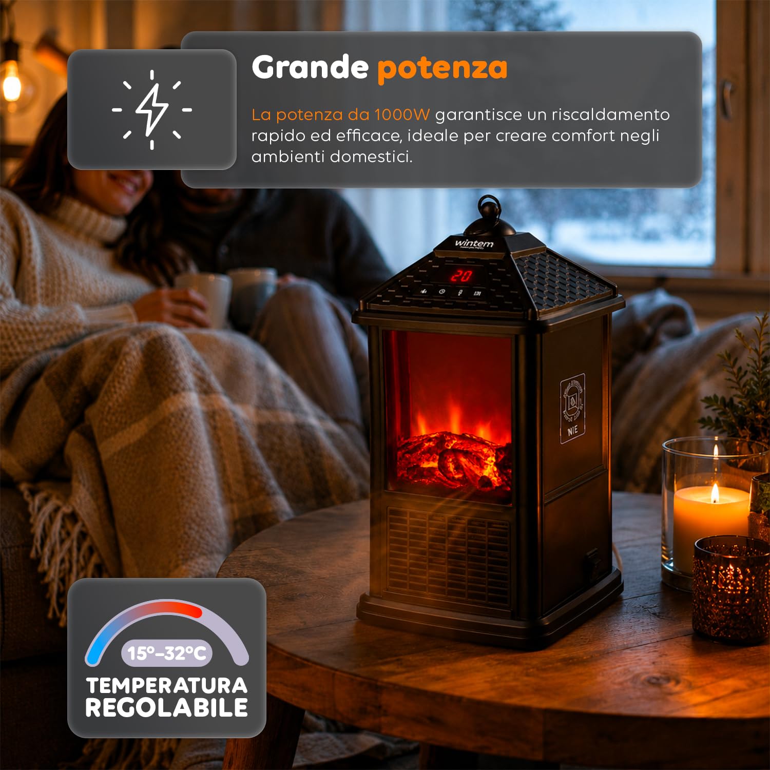 Avilia Caminetto Elettrico da Tavolo con Telecomando 1000W - Timer Programmabile Fino a 12 ore e Controllo da Remoto - Design Elegante e Versatile Grazie alle sue Dimensioni 32x18,5x18,5cm