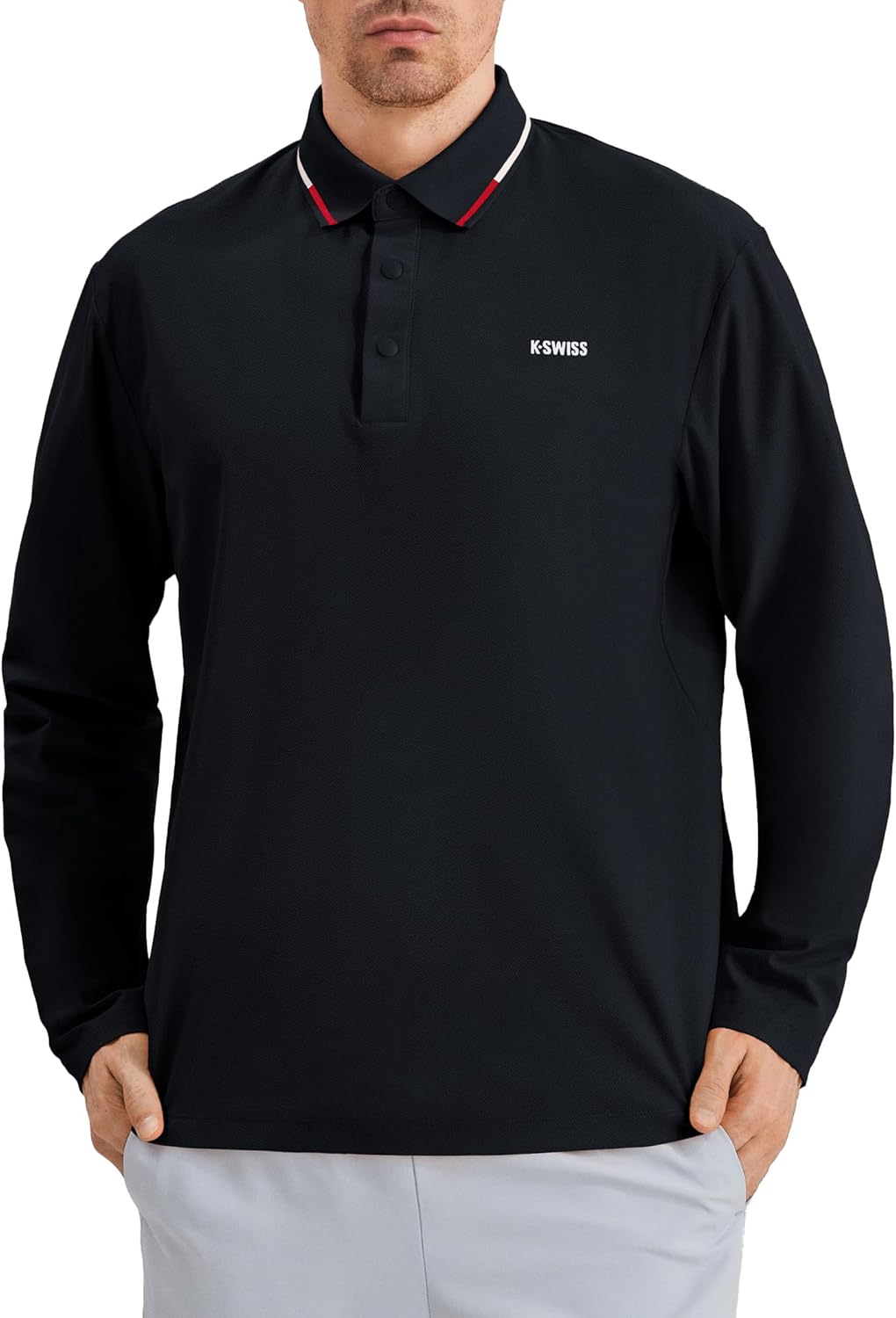K-Swiss Men's Long Sleeve Polo Shirts - Golf Tennis Dry Fit Performance Moisture Wicking Casual Collared - Image 2