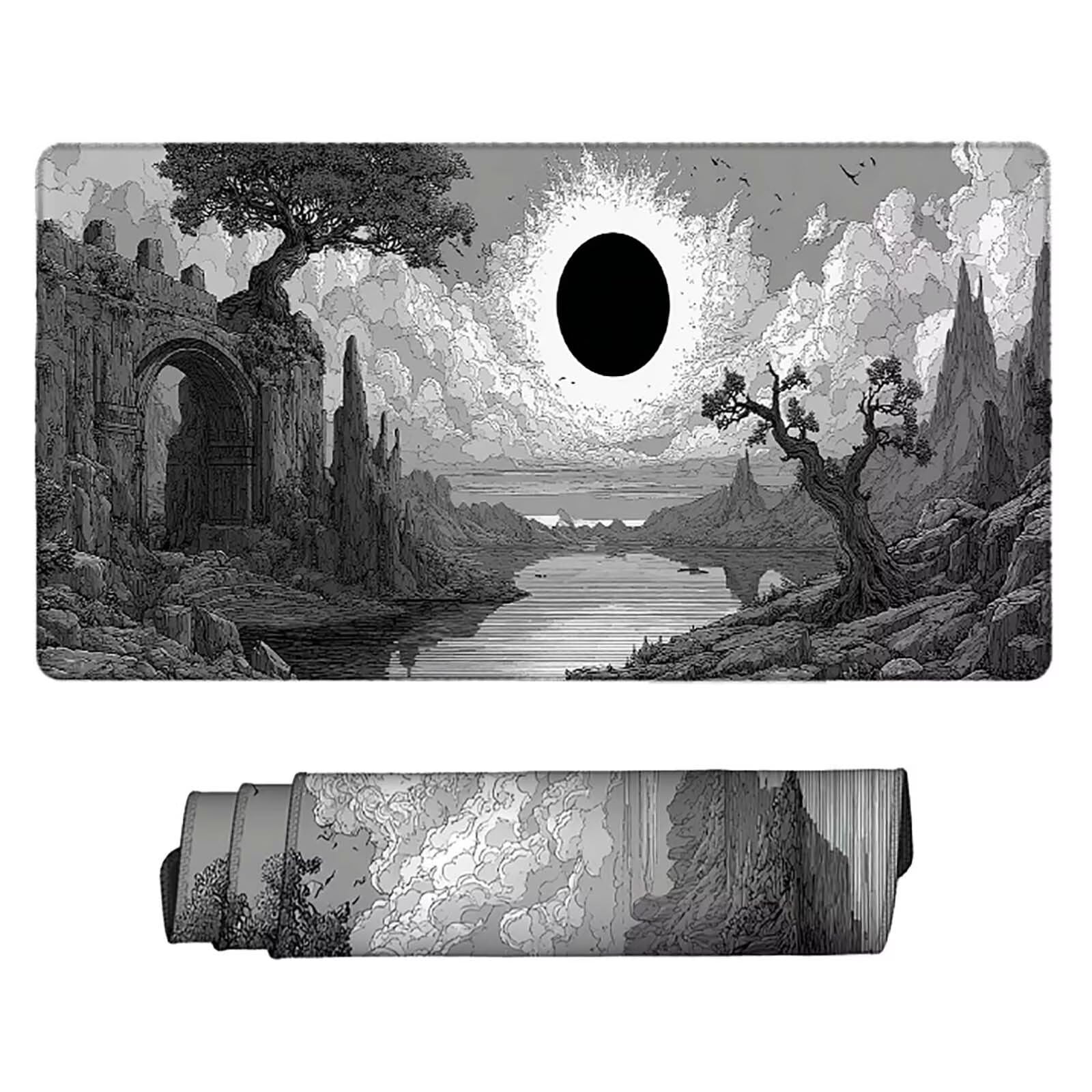 Schreibtischunterlage Grau Mauspad Gaming XXL Mousepad Wasserdichte Rutschfeste Schreibtisch Unterlage, Verbessert Präzision und Geschwindigkeit, Gaming Zubehör, Deko Büro (Landschaft,90x40cm) 2-z8427