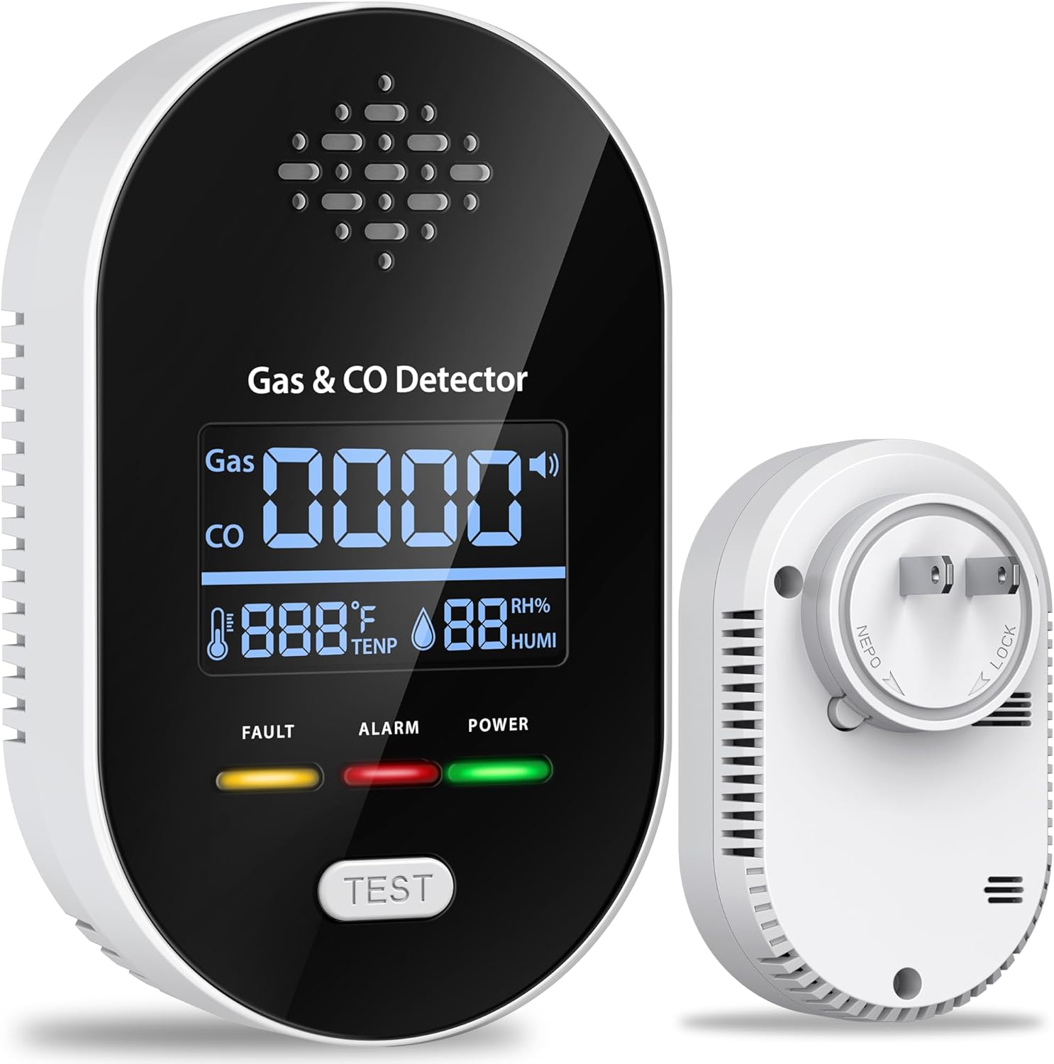 Carbon Monoxide Detectors Plug-in,4-in-1 Portable Gas & Co Detector Plug in with Fahrenheit(°F) & Humidity,Carbon Monoxide Monitor Alarm for RV Travel Home Basement Hotel (Gas & Co)