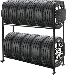 NULTRUMA Adjustable Rolling Tire Rack for Garage - Heavy-Duty 620lbs/Tier, 4 Locking Casters, Foldable Tool Board, 59"H x 58.6"W