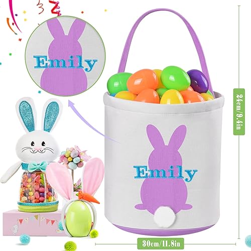 Miniatura 10 de VAPCUFF - Cesta de Pascua personalizada, cestas de Pascua moradas para niñas y niños, cesta de conejo de Pascua, cesta de Pascua, regalos para niños