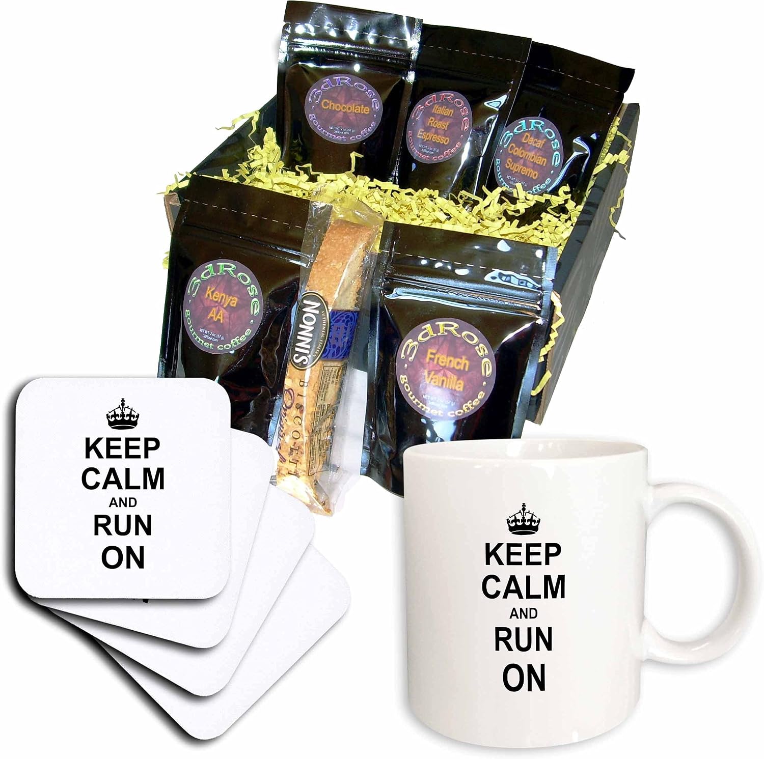 3dRose Keep Calm and Run on - Carry on Running - Track Runner Athlete Gifts - Fun Funny Humor Humorous - Coffee Gift Basket (cgb_157767_1)