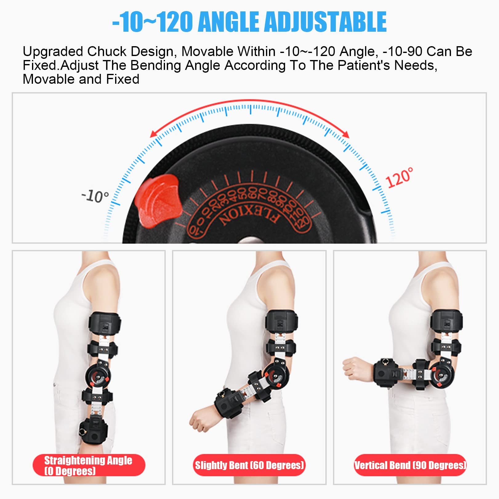 Tutore for Gomito Rom Incernierato for Uomini Donne, Stabilizzatore for Gomito Regolabile Post Op Stecca for Lesioni al Braccio for Il Supporto Dopo L'intervento Chirurgico