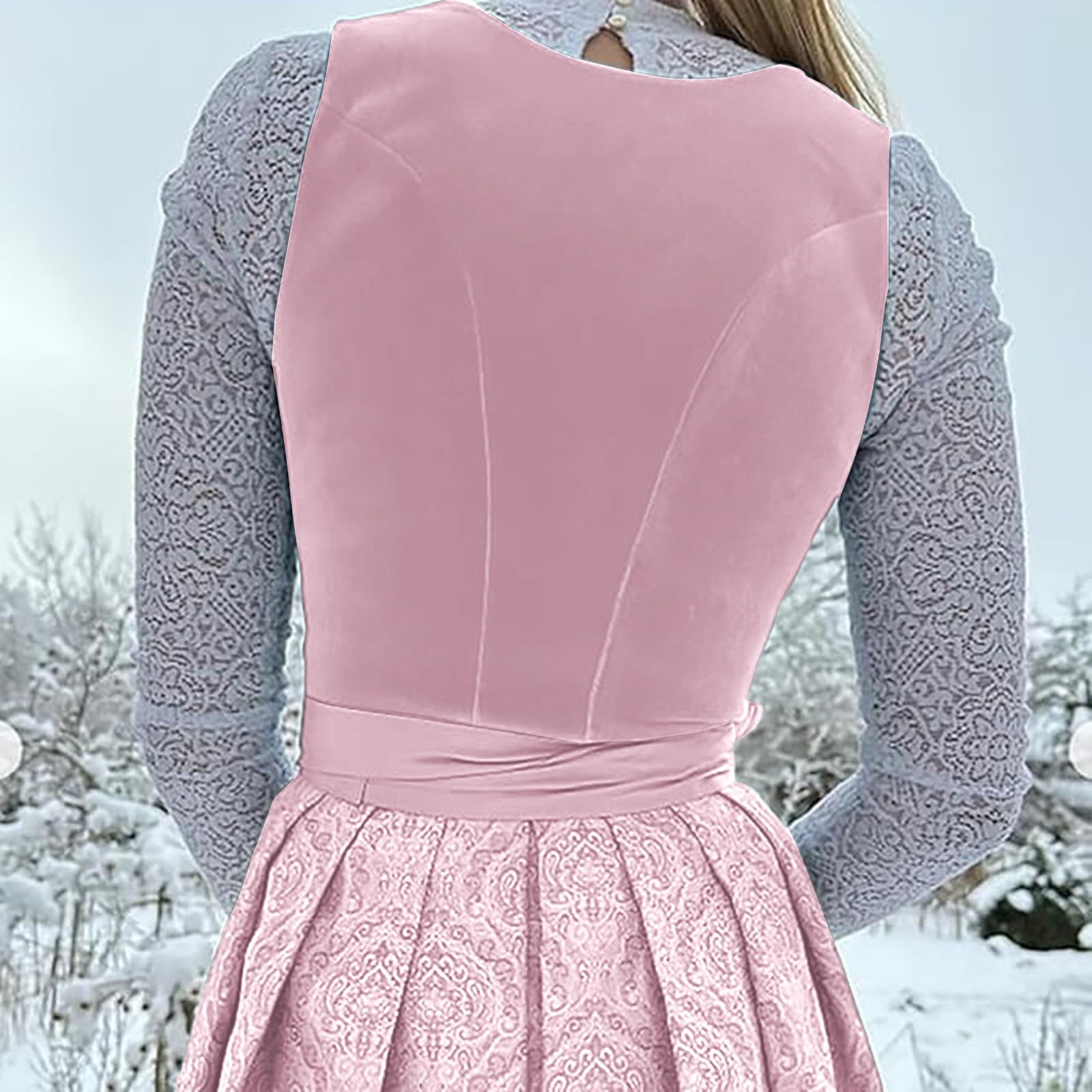Generisch 2-Teilig Dirndl Damen Trachten Dirndlkleid Set Midi Lang Dirndlschürze Komplettsets Trachtenmode Mit Schnürung Trachtenkleid Oktoberfest Outfit Trachtenrock Kleid Für Oktoberfest XS-3XL