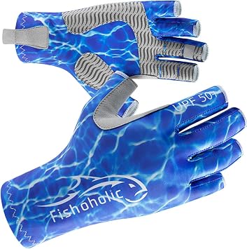 Fishoholic UPF50 Fingerless Fishing Gloves - Sun Protection - Sticky Grip