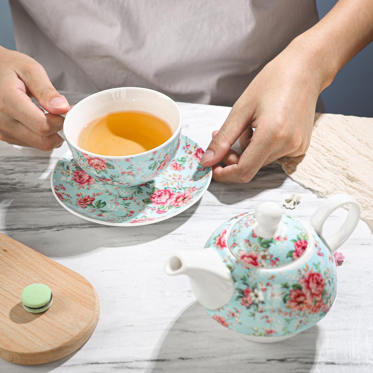 Tea Cup Set Ceramic Including 1 Teapot with lid 1 Tea Cup with 1 Sauser (B1)