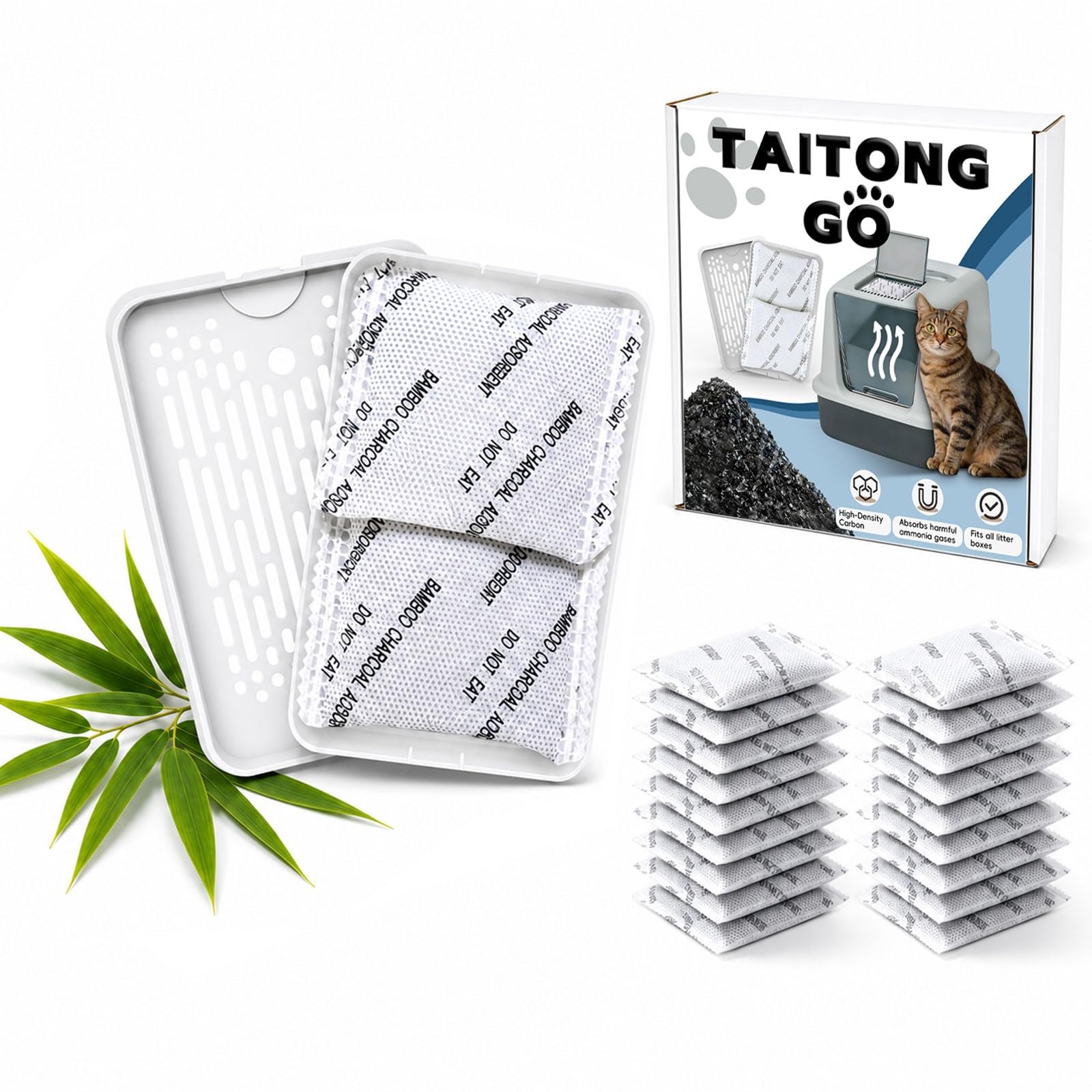 TAITONGGO 20Pcs activated charcoal odour absorber,charcoal filter for cat litter tray,cat litter odour eliminator，Universal Odor Eliminator for Hooded Cat Litter Box