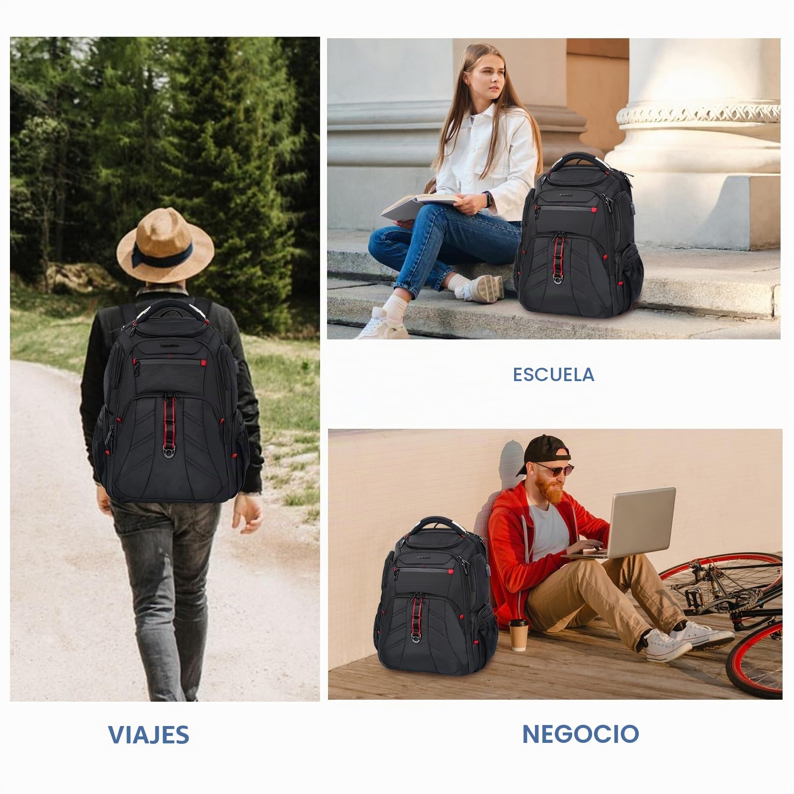 VANKEAN Mochila de viaje para laptop de 43.9 cm, impermeable, RFID, USB, para negocios