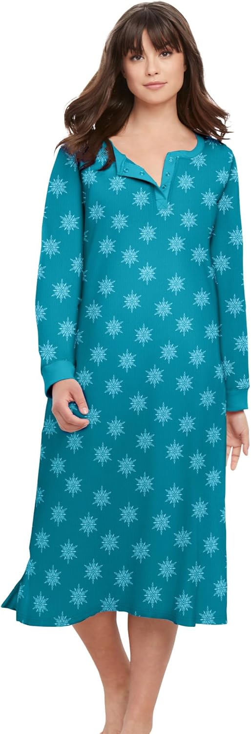 Dreams & Co. Plus Size Thermal Henley Sleepshirt