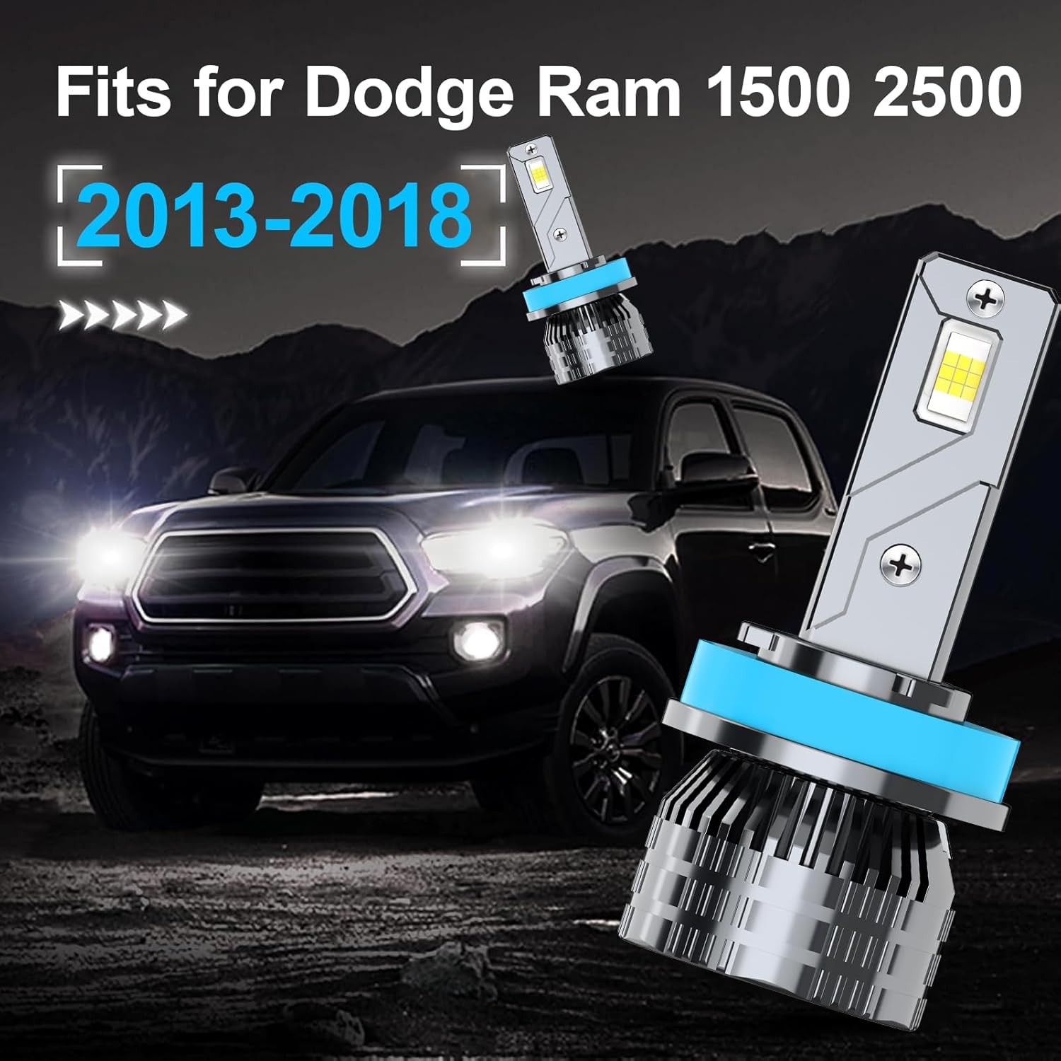 Fits for 2013-2018 Dodge Ram 1500 2500 High Low Beam Fog Lights Bulbs Combo, 60000LM +800% Super Brightness 6500K White Plug-and-Play Super Bright Lights Bulbs, Pack of 6