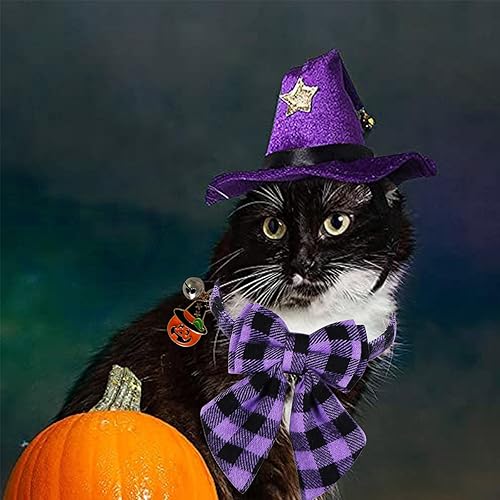 Vista 7 de STMK Paquete de 2 collares de gato de Halloween con campana de lazo, ajustable para Halloween, gato, gatito, collar con campana de calabaza