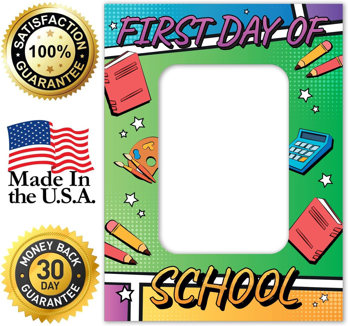 Soul Décor Back to School Photo Prop Board, Picture Frame First Day of School, Colorful and Creative First Day of School Picture Idea, Cut Out White Board Sign, Coro Plastic, Made in The USA