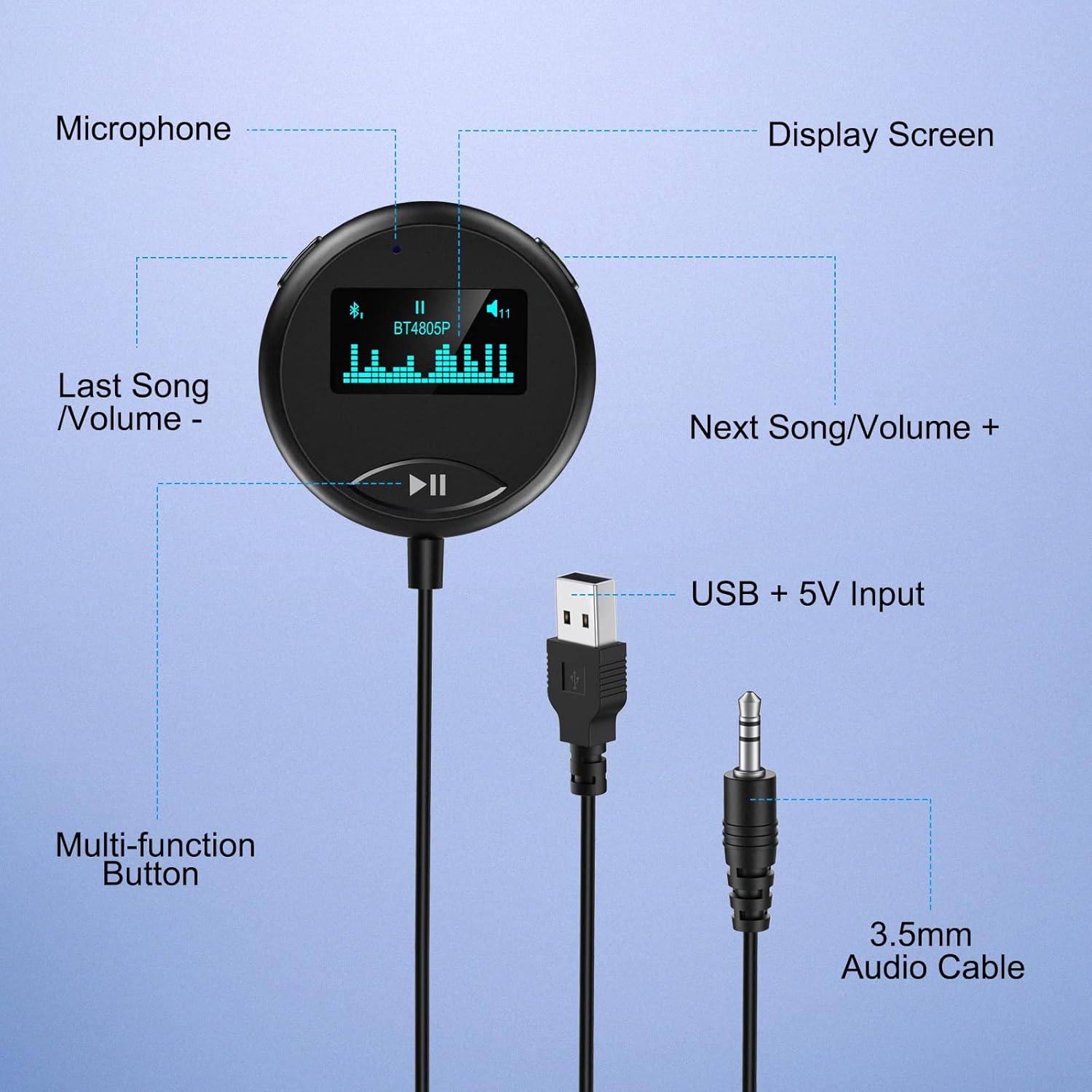 Bluetooth Car Kit, AUX Bluetooth Adapter for Car with LCD Screen and Ground Loop Noise Isolator for Handsfree Talking and Music Streaming, Bluetooth Receiver for Car and Truck with Auto Reconnect : Electronics