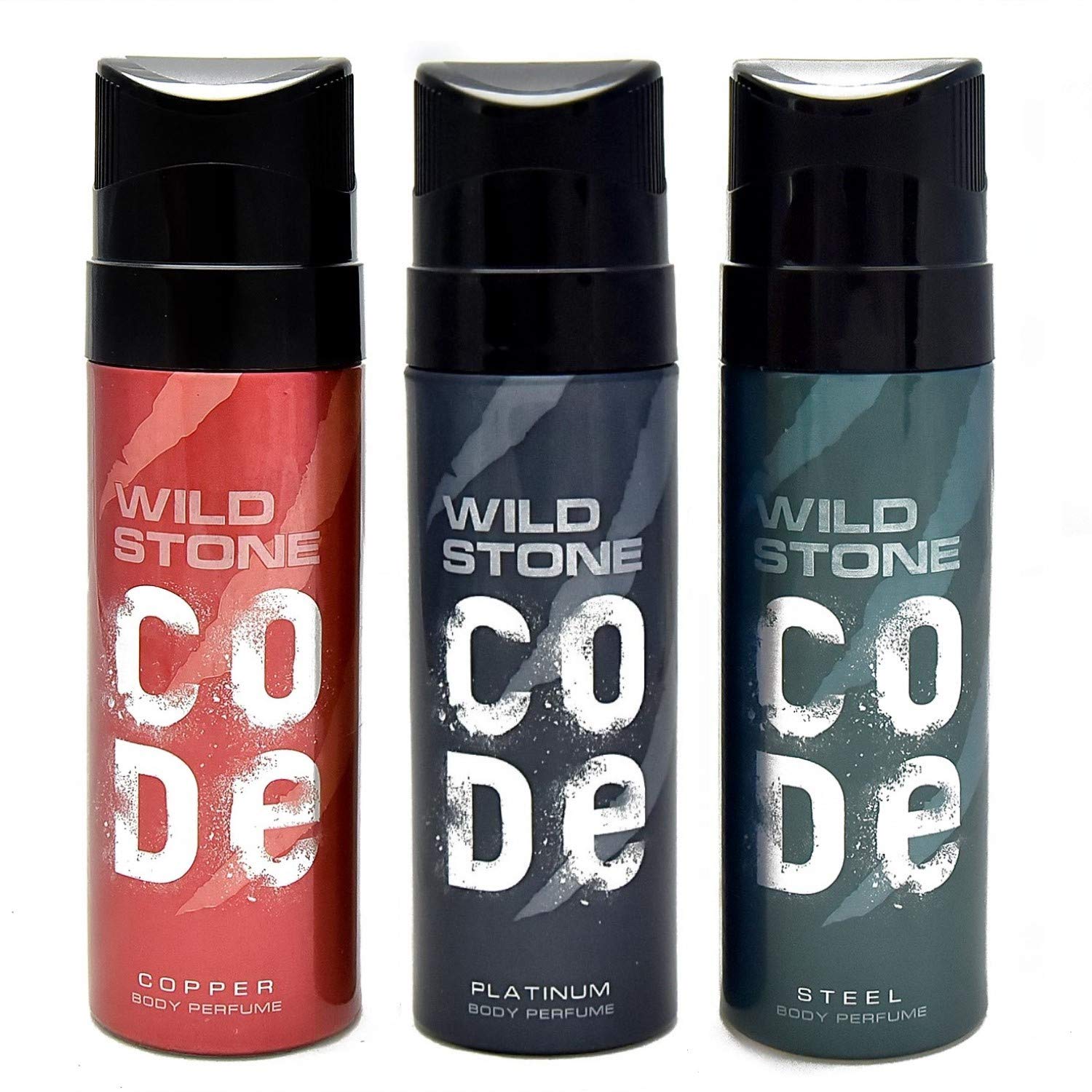 Wild Stone Code Copper, Platinum and Steel Body Perfume Combo for Men, 120ml each (Pack of 3)