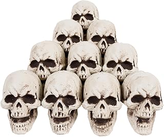 10 mini figuras de calavera en miniatura, decoración de mesa de cabeza de esqueleto, accesorios de broma de Halloween, esqueletos de Halloween, modelo de cabeza de calavera realista de plástico,
