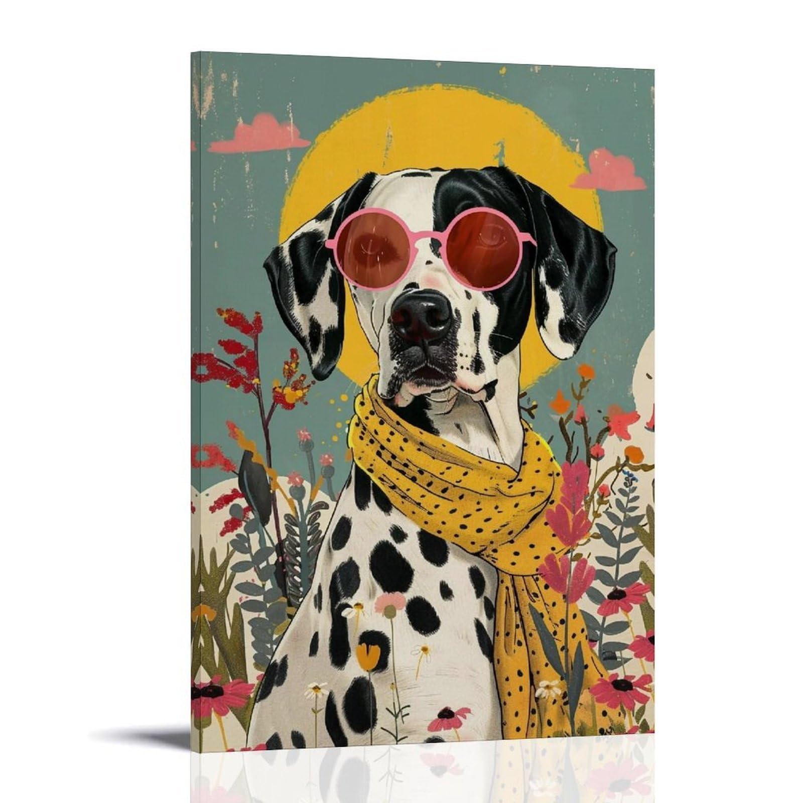 HUERYRYHY Sunset Dalmatian 01 Poster Wall Art Canvas Vintage Aesthetic Painting Decor for Rooms 24x36inch Frame-style