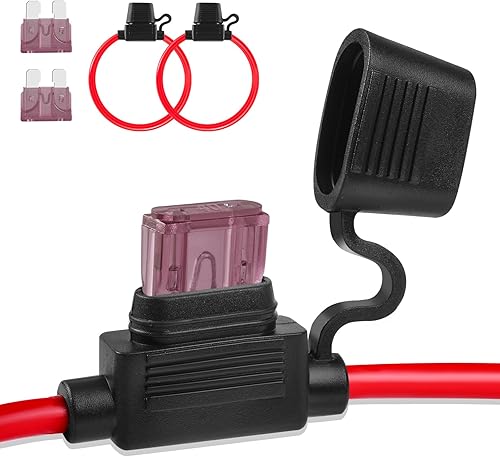 Portafusibles en línea de 12 V, paquete de 2 unidades, versión extendida 10 AWG, portafusibles impermeables de 13.8 pulgadas, portafusibles en línea