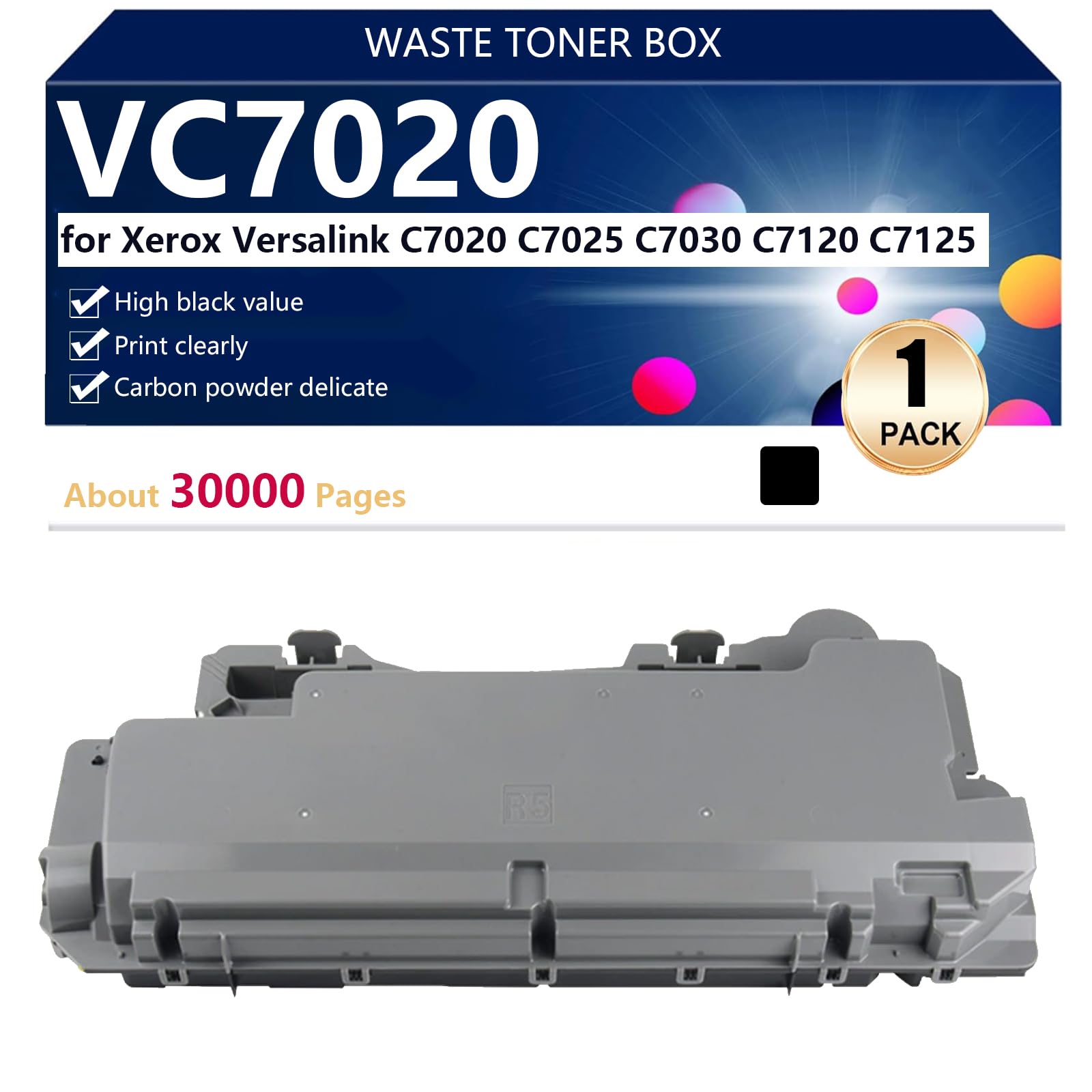 VC7020 Bac de Récupération de Toner Usagé Compatible pour Xerox Versalink C7020 C7025 C7030 C7120 C7125 Imprimantes, Haute Capacité 30000 Pages, Impression Nette,Black-1 Pack