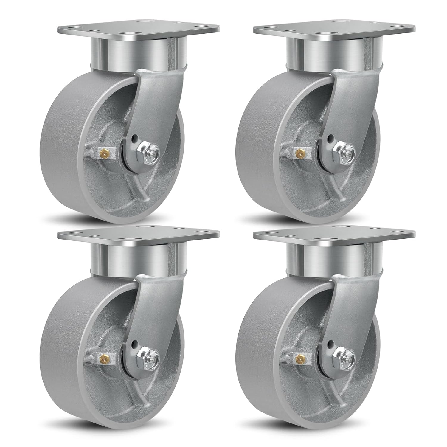 5"x2" Kingpinless Casters 8000LBS Capacity (Set of 4), Steel Cast Iron Wheels with Roller Bearing for Heavy Duty Platform Truck, U-Boat Cart (4 Swivel)