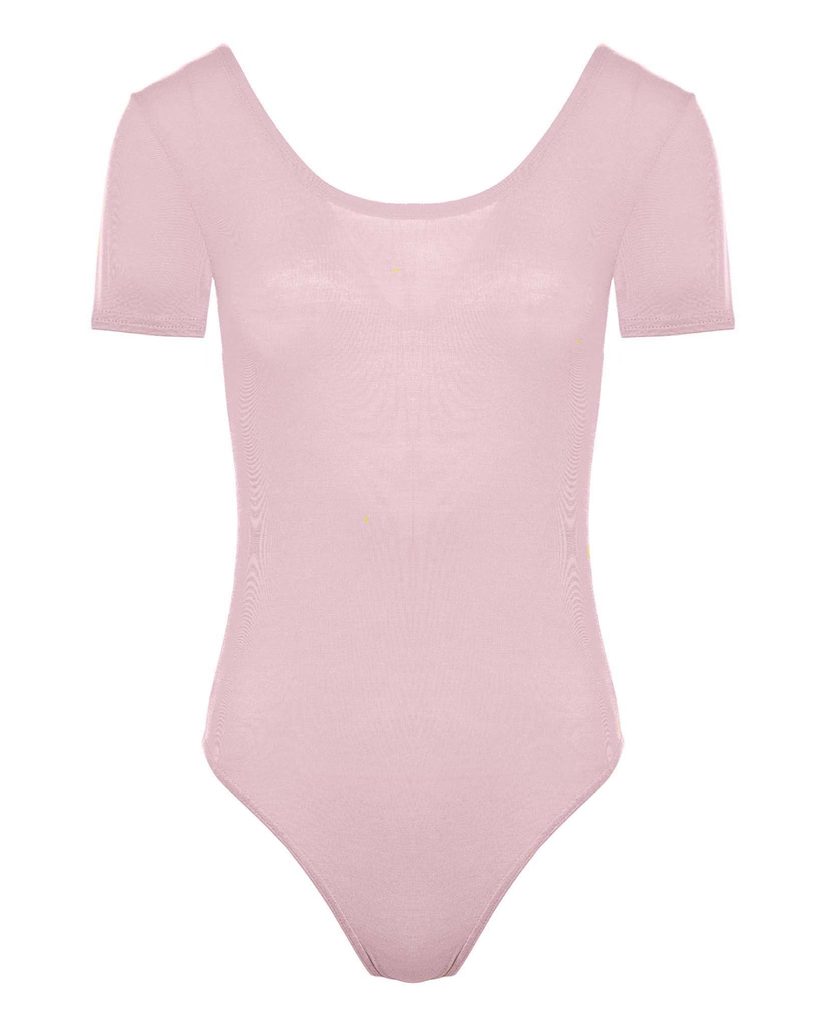 Body2Body BNWT Half Sleeve Ladies Plain Viscose Bodysuit Scoop Neck Leotard Top 8-16 (Pink, 12/14)