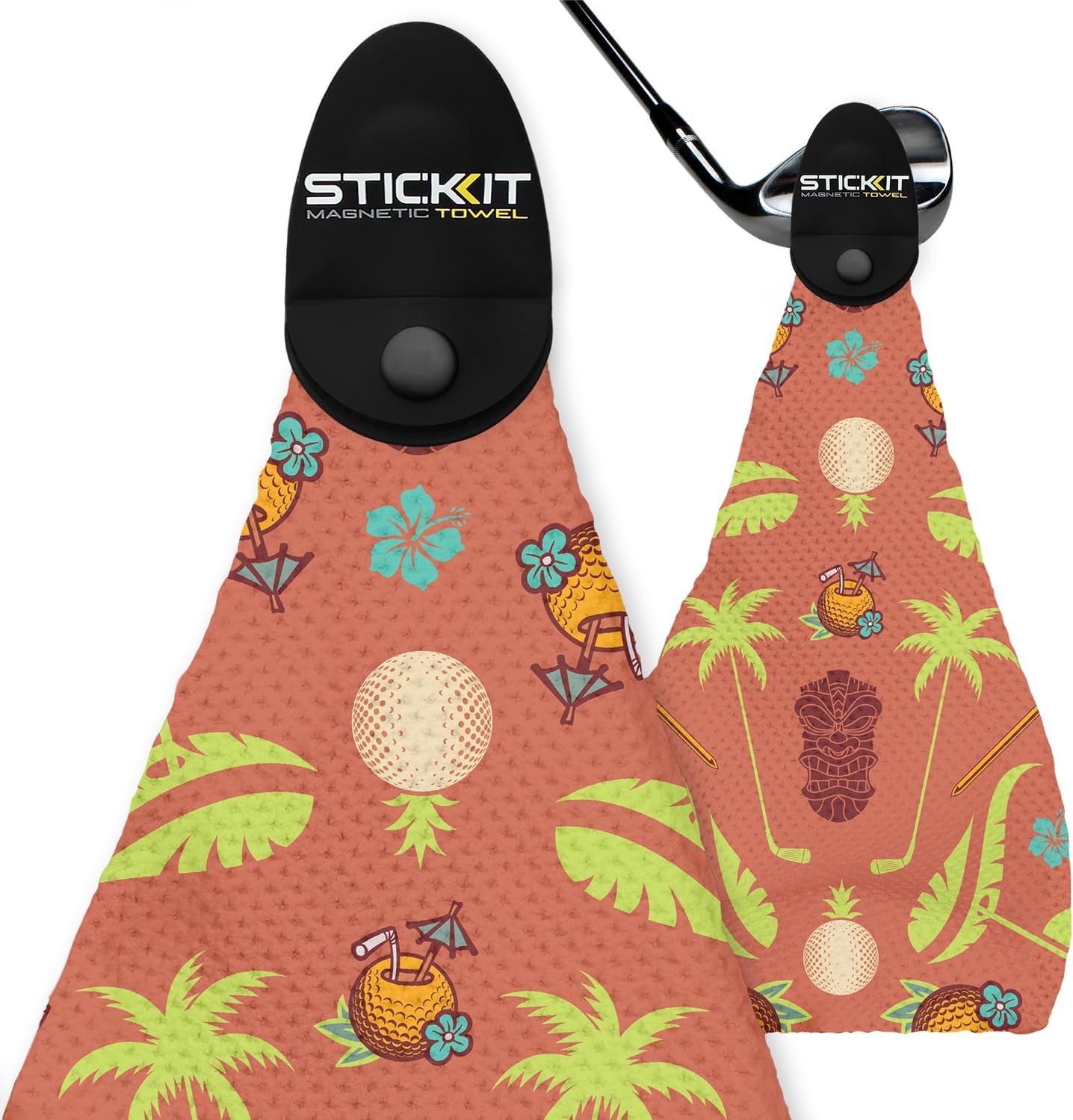 STICKIT Magnetic Golf Towel - Ultra-Absorbent with Waffle Weave Microfiber - Golf Towel with Magnet for Bags, Clubs & Carts - Removes Dirt, Grass, & Debris from Club Face - 29” x 29” (Salmon Pink)