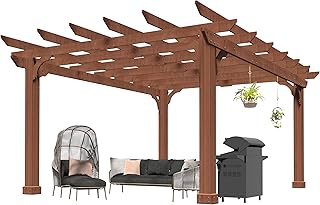 MUPATER 10x12 FT All Cedar Wood Wooden Pergola, Pergola Kit with Stakes,...