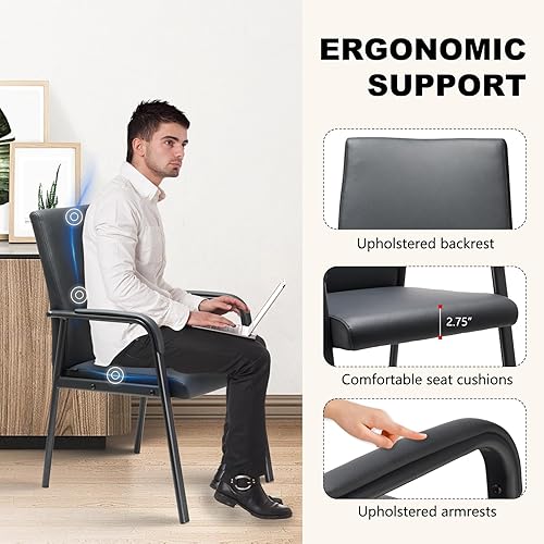 Miniatura 4 de Silla de recepción de invitados de oficina, capacidad de 600 libras, sillas de sala de conferencias de cuero con reposabrazos acolchados, sin