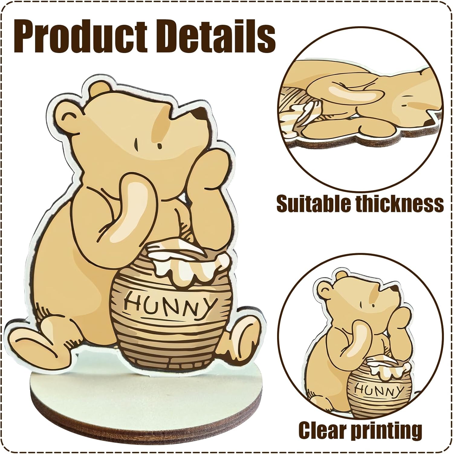 12Pcs Winnie Wood Table Centerpieces for Baby Shower Decorations Classic Wood Toppers Baby Shower Birthday Decorations