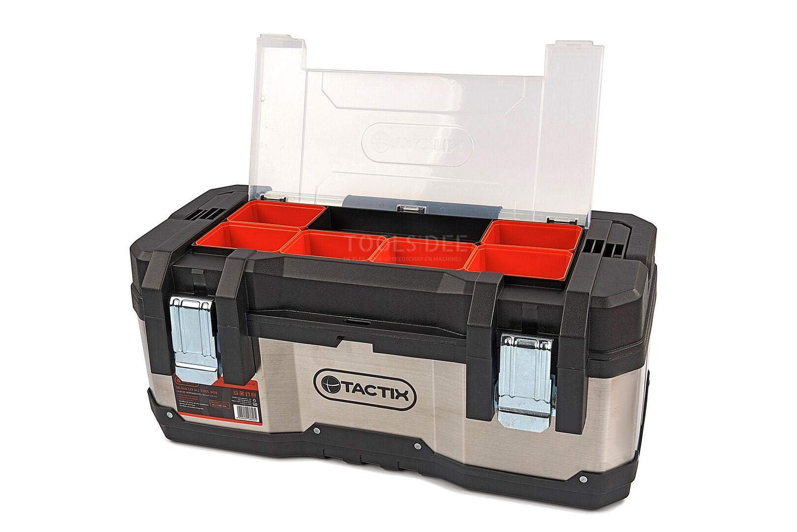 Tactix Caisse à Outils Professionnelle en Acier Inoxydable avec bacs de Rangement Amovibles