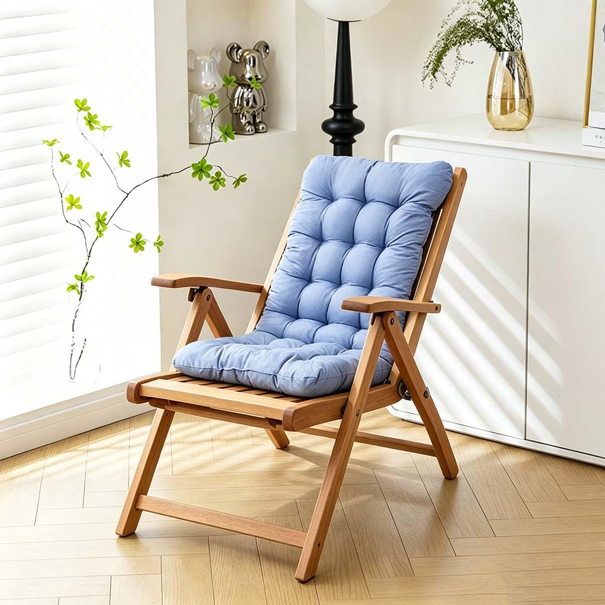 Miaogoo Recliner Replacement Cushion, Outdoor Patio Chair Cushions, One-Piece Tufed Rocking Chair Pad with Ties Garden High Seat Back Pads (Blue,85x45cm)
