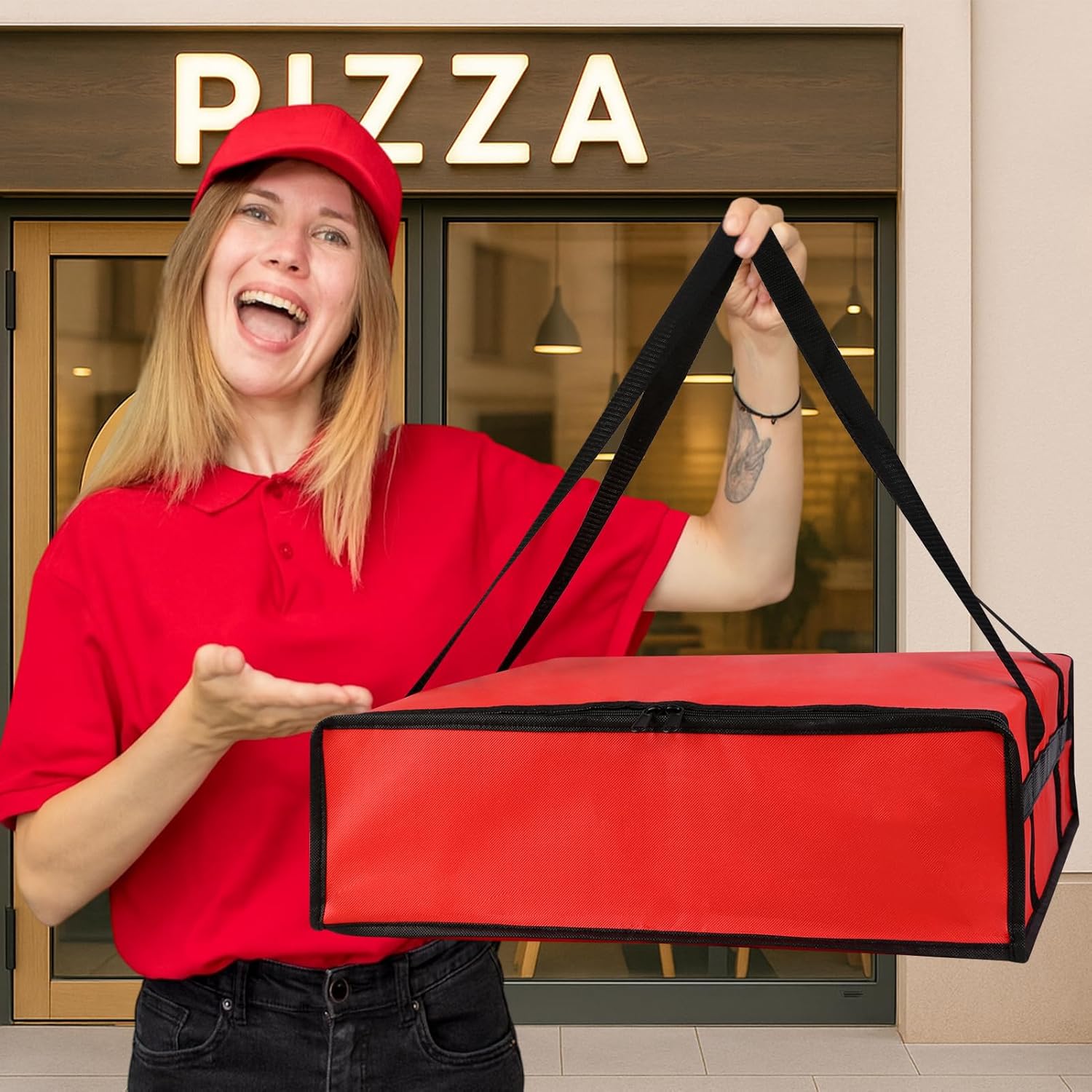 Bodaon Insulated Pizza Delivery Bag, 20" x 20" x 6" Pizza Warmer Bags for Carry Hot, Food Warmers for Parties, Pizza Thermal Insulation, Pizza Carrier for Catering, Red, 1-Pack - Image 7