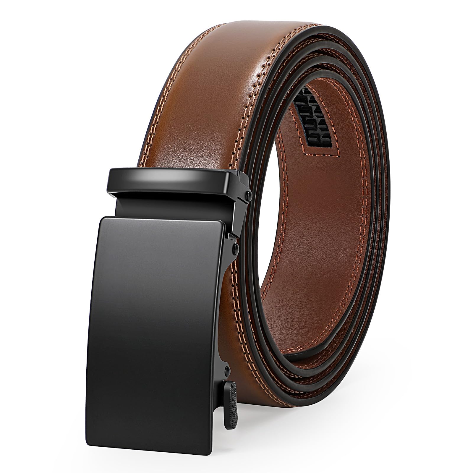 JasGood Leder Herren Gürtel, Gleitender Ratsche Ledergürtel für Männer Anzug mit Automatischer Schnalle, 3,5cm Breit