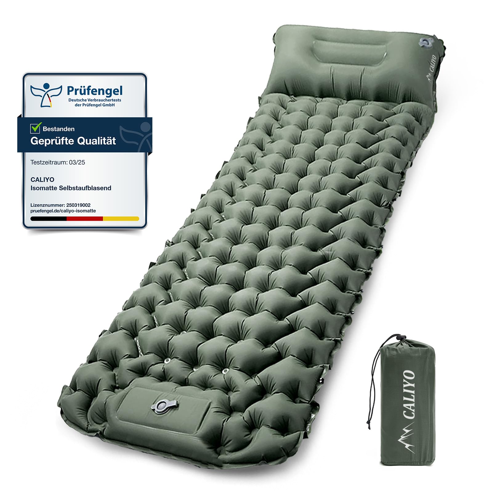CALIYO Isomatte Selbstaufblasende Camping – Verdickte Luftmatratze mit FußpressPumpe, Ultraleicht & Wasserdicht | Integriertes Kopfkissen, Kleines Packmaß für Outdoor, Wandern, Zelte & Reisen