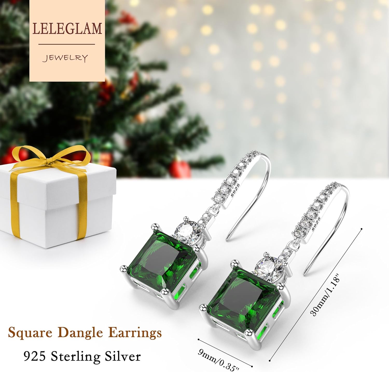 18K White Gold Plated Sterling Silver Square Princess Cut Cubic Zirconia Dangle Earrings for Women CZ Diamond Drop Dangling Earrings for Women Hypoallergenic - Image 5