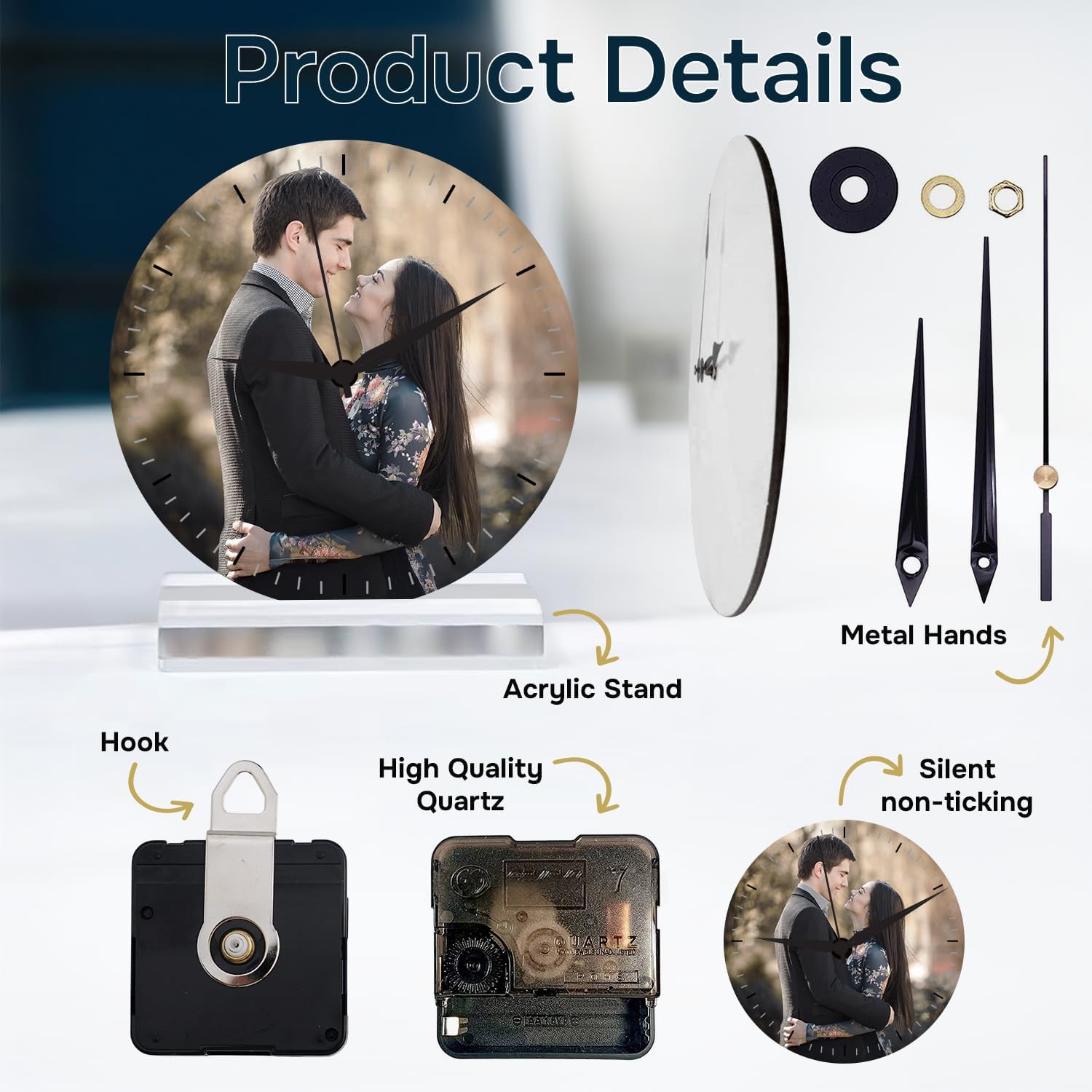 CanvasChamp Personalized Clock with Picture - Custom Non-Ticking Wall Clock for Kitchen, Christmas (Round, 16" x 16")