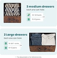 Vista 142 de OLIXIS Cómoda de 5 cajones para dormitorio, torre de almacenamiento de tela para sala de estar, entrada, marco de acero resistente, parte superior