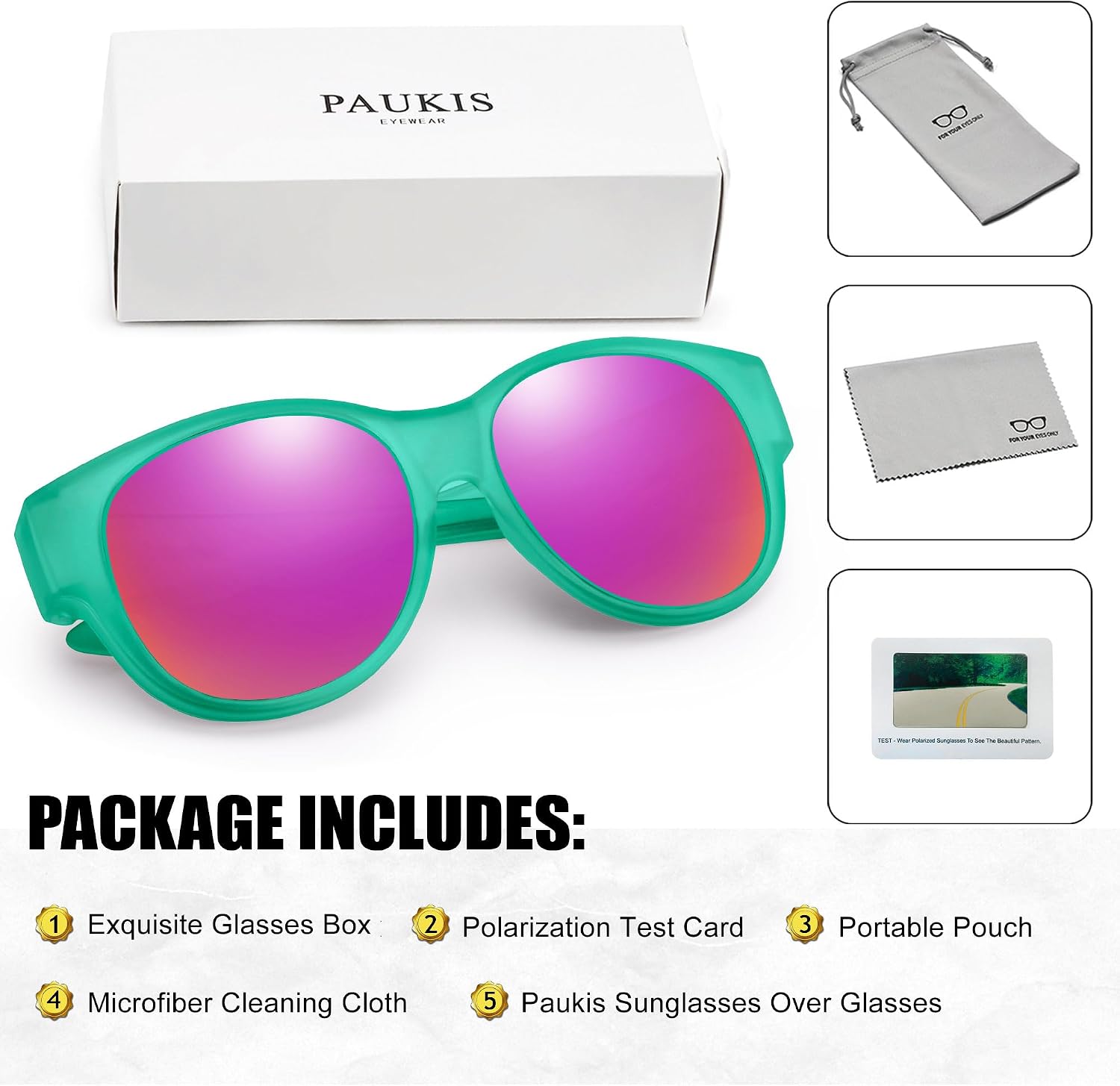 Polarized Sunglasses Over Glasses Women, Oversized Cat Eye Trendy Sun Shades UV400 Protection