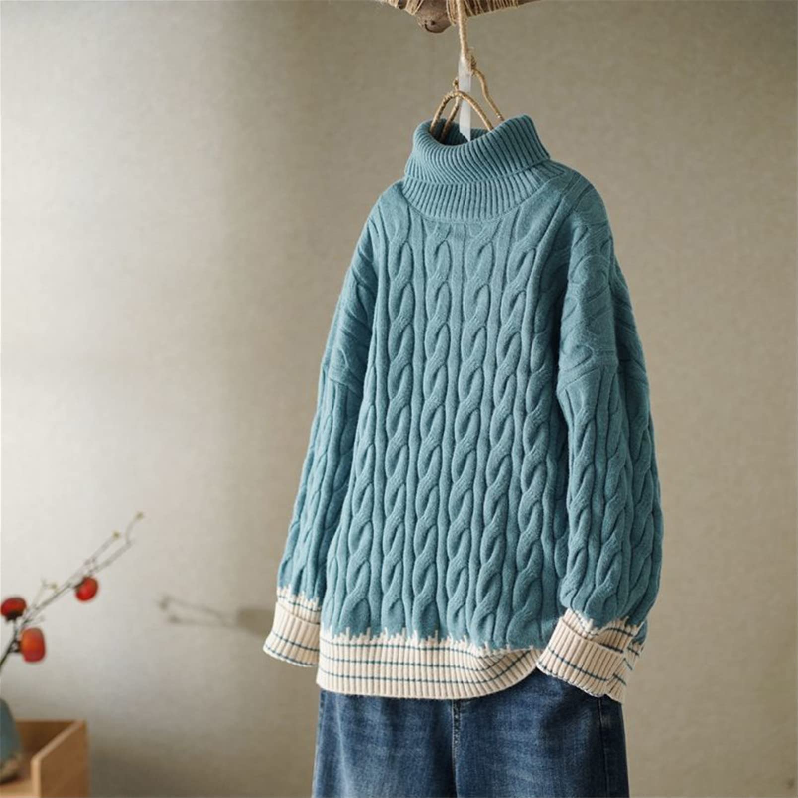 Suéter de cuello alto para mujer Blusa de punto de primavera y otoño All-Match