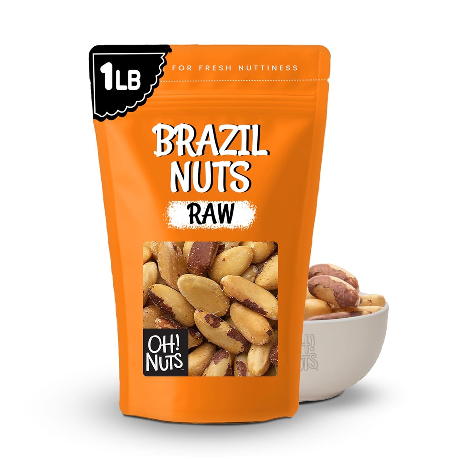 Oh! Nuts® Brazil Nuts - Raw - 100% Natural - 2 lb - Whole Unshelled Premium Brazil Nuts - Packed in New York Zip-Seal Bag for Exceptional Freshness