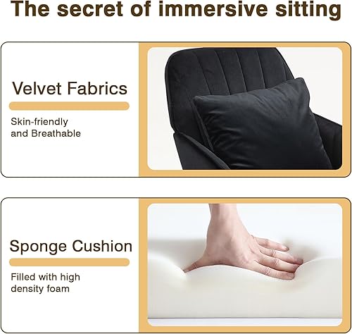 Miniatura 5 de Silla moderna de escritorio para oficina en casa, cómoda silla de tocador tapizada de terciopelo con almohada, sillón de altura ajustable con ruedas