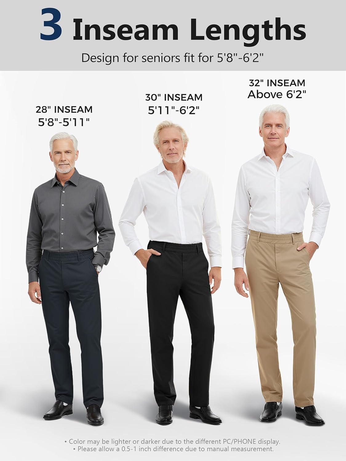 Tapata Men's 28"/30"/32" Inseam Elastic Waist Pants for Seniors Straight Leg Stretch Slacks for Elderly with Zipper Fly - Image 4