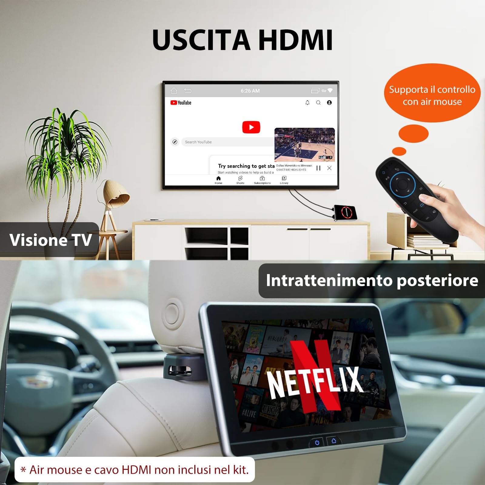 Sunweyer Adattatore Wireless CarPlay per Auto, Dispositivo di Streaming Ai Box, Supporto Netflix, YouTube, Hulu, Disney+, Adattatore Wireless Android Auto con LED, Doppio WiFi (SW12 Pro)