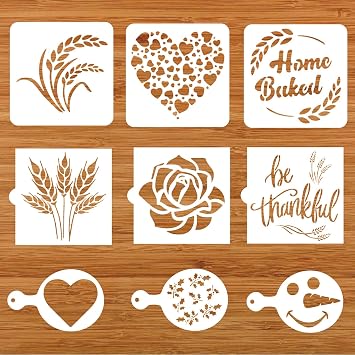 9 Pieces Bread Stencils Baking Stencil Set Cook Stencil Baking Template Bread, Cake, Coffee,Pie, or Cookie Stencils Template Mold for Decorating