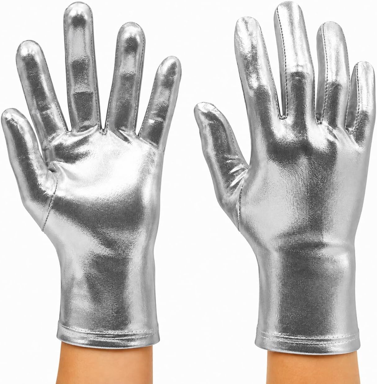 Islis Shiny Metallic Gloves for Men and Women Halloween Wet Look Wrist Length Gloves Costume Accessories image 2